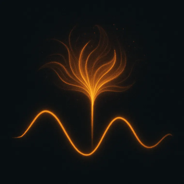 A single ember line describing a wave that opens into a lotus