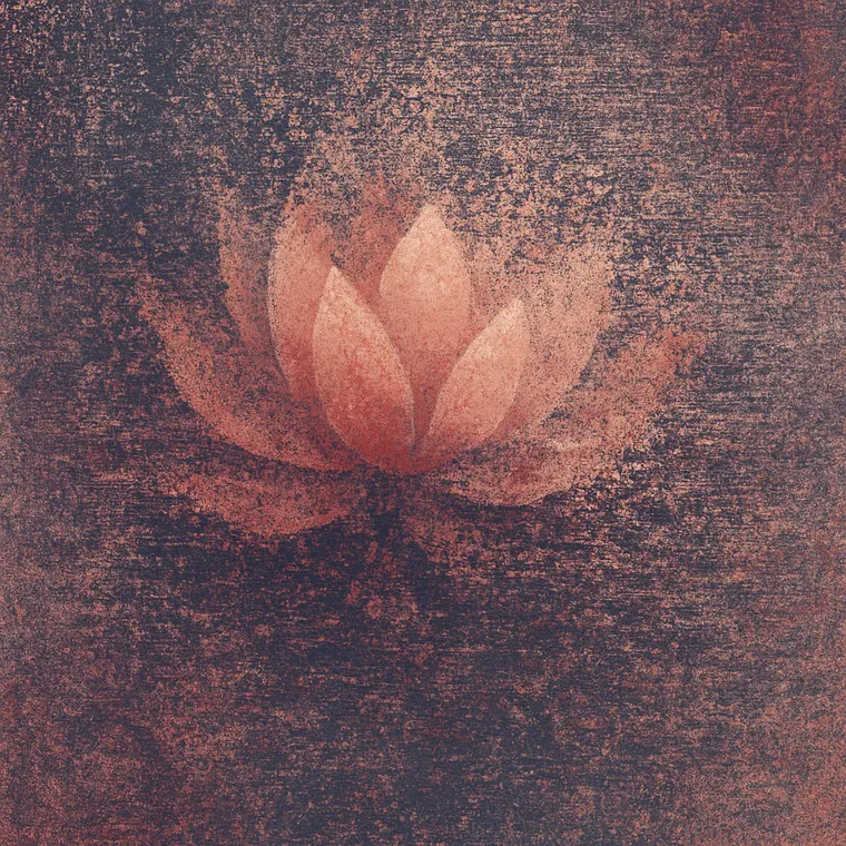 A pale lotus surfacing through heavy sepia grain